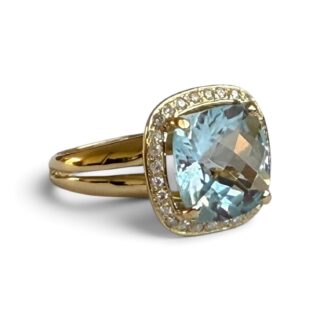 Bague aigue-marine en or 18 carats et diamants 0,28 ct – Taille 59