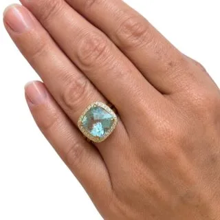 Bague aigue-marine en or 18 carats et diamants 0,28 ct – Taille 59